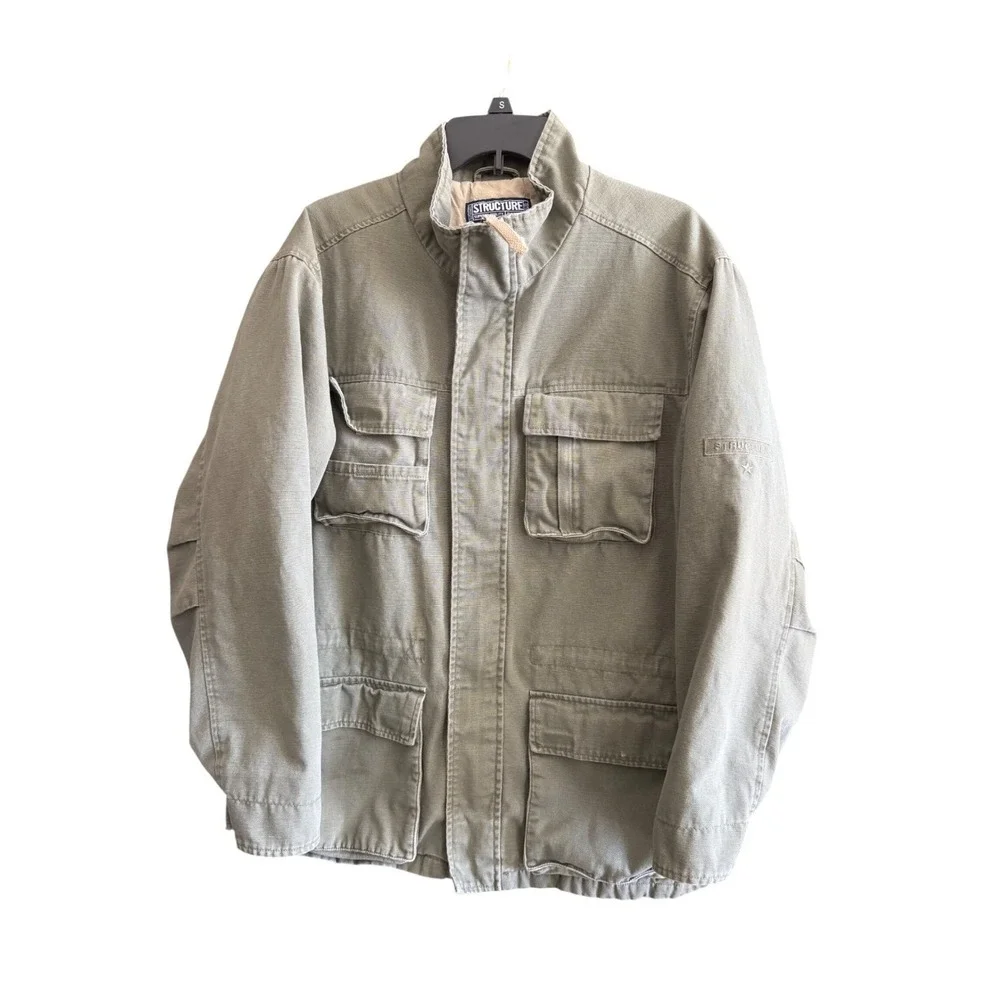 Vintage Structure Olive Green Utility Field Jacket Military Workwear Coat Mens M